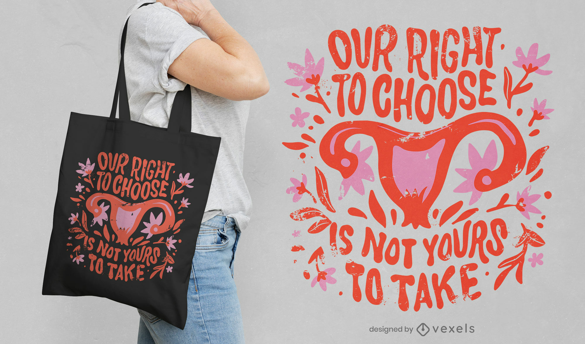 Floral uterus feminist quote tote bag design