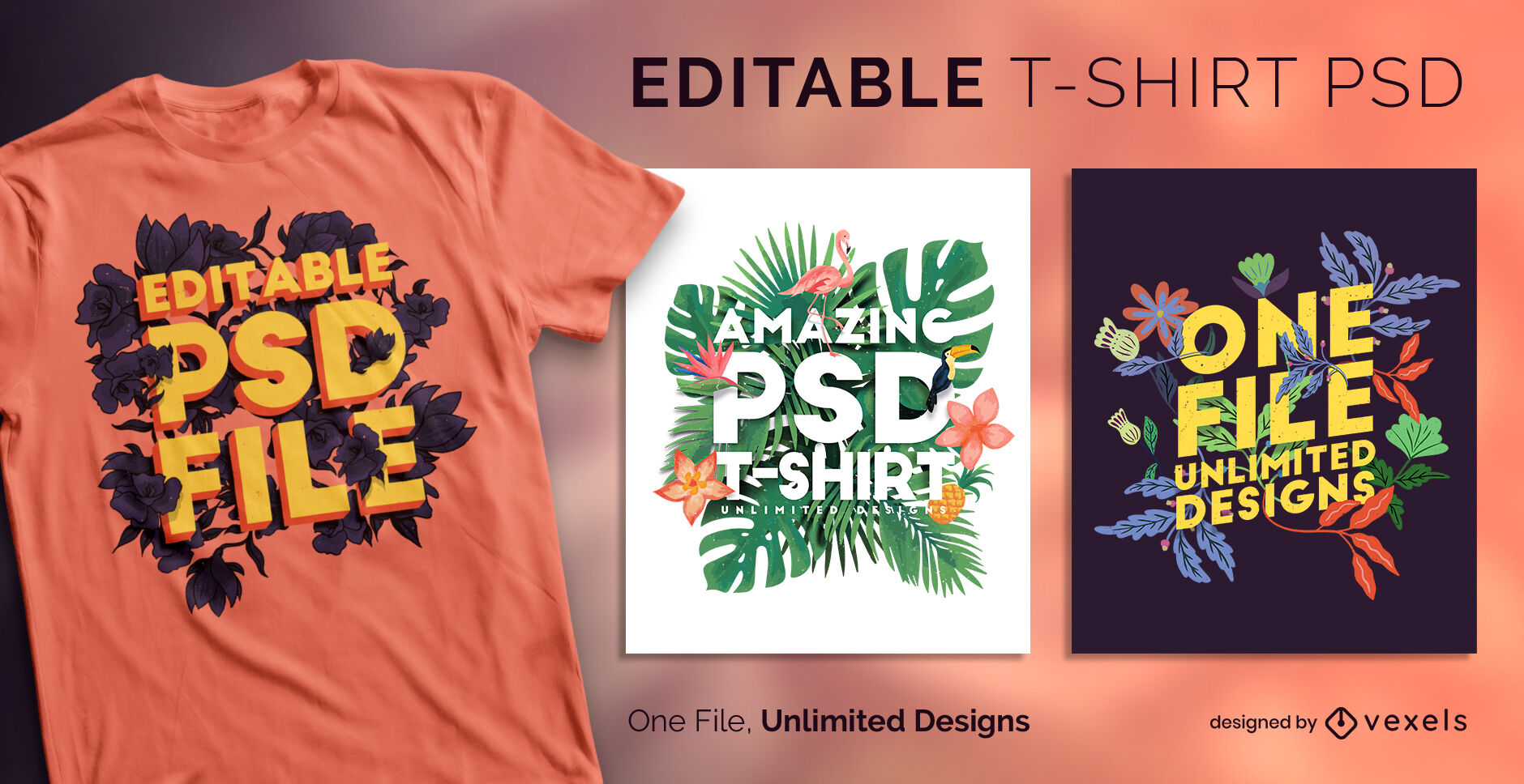Floral tropical leaves scalable psd t-shirt template