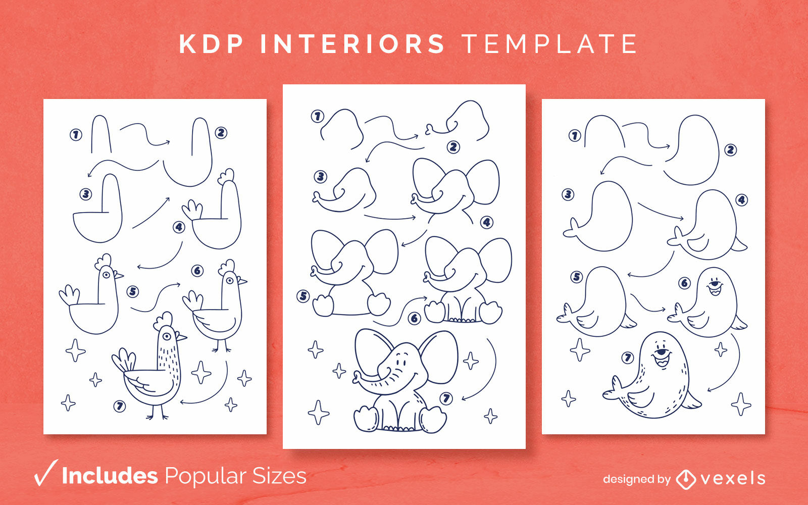 Drawing animals tutorial diary design template KDP