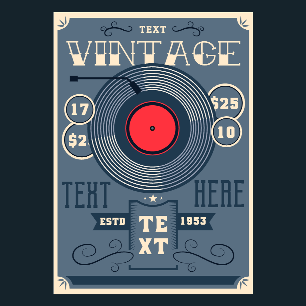 Vintage record musical editable t-shirt template | Create Merch